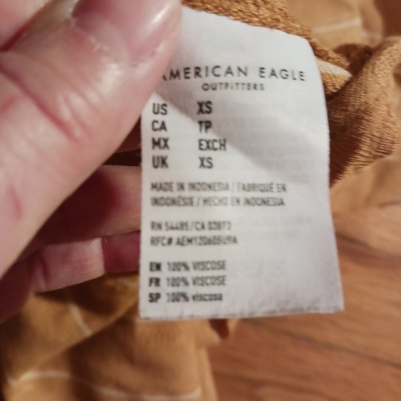 American Eagle Goldenrod Tie Front Blouse  XS Viscose Boho Oversized Striped - Picture 4 of 5